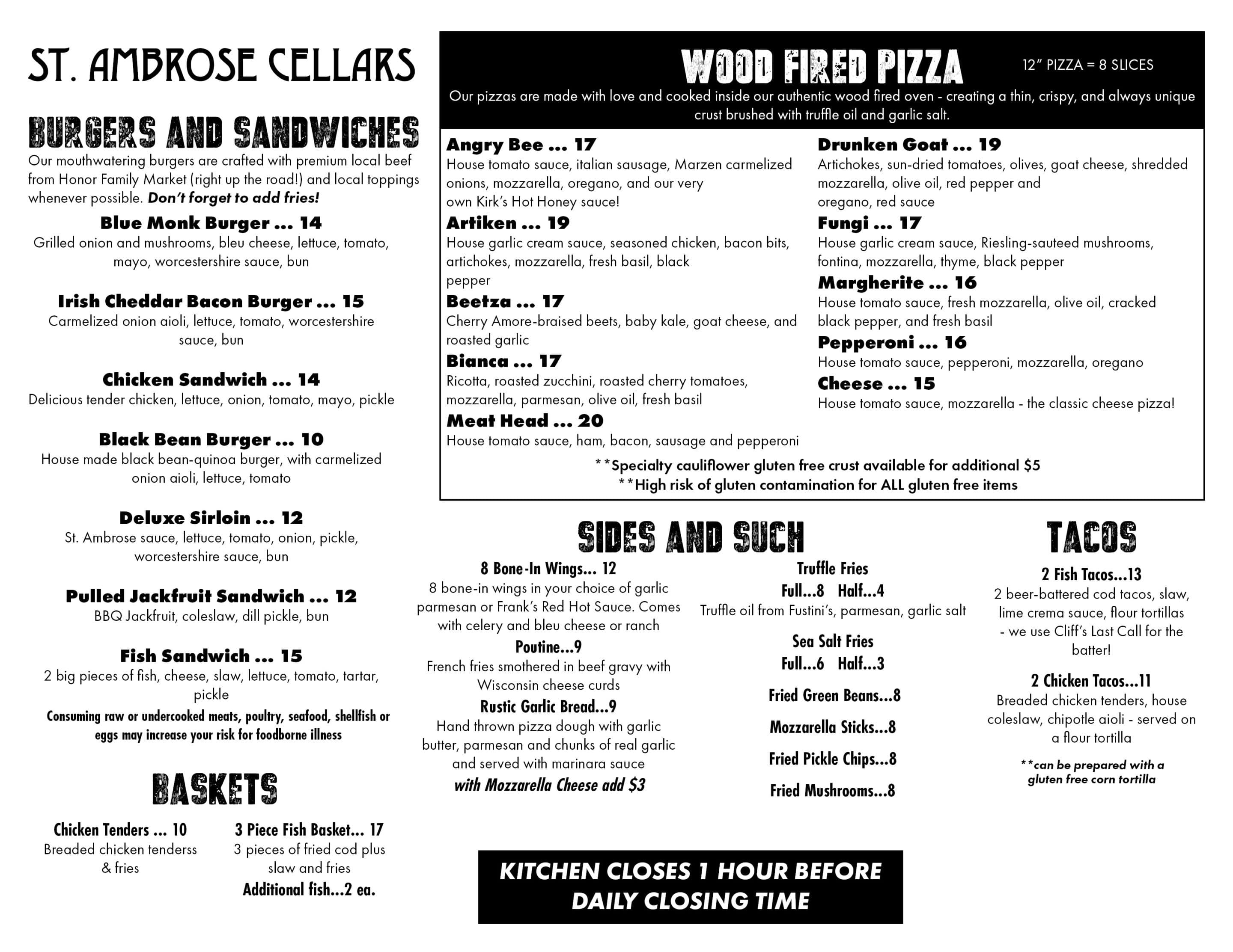 Our Drink & Food Menu · St Ambrose Cellars