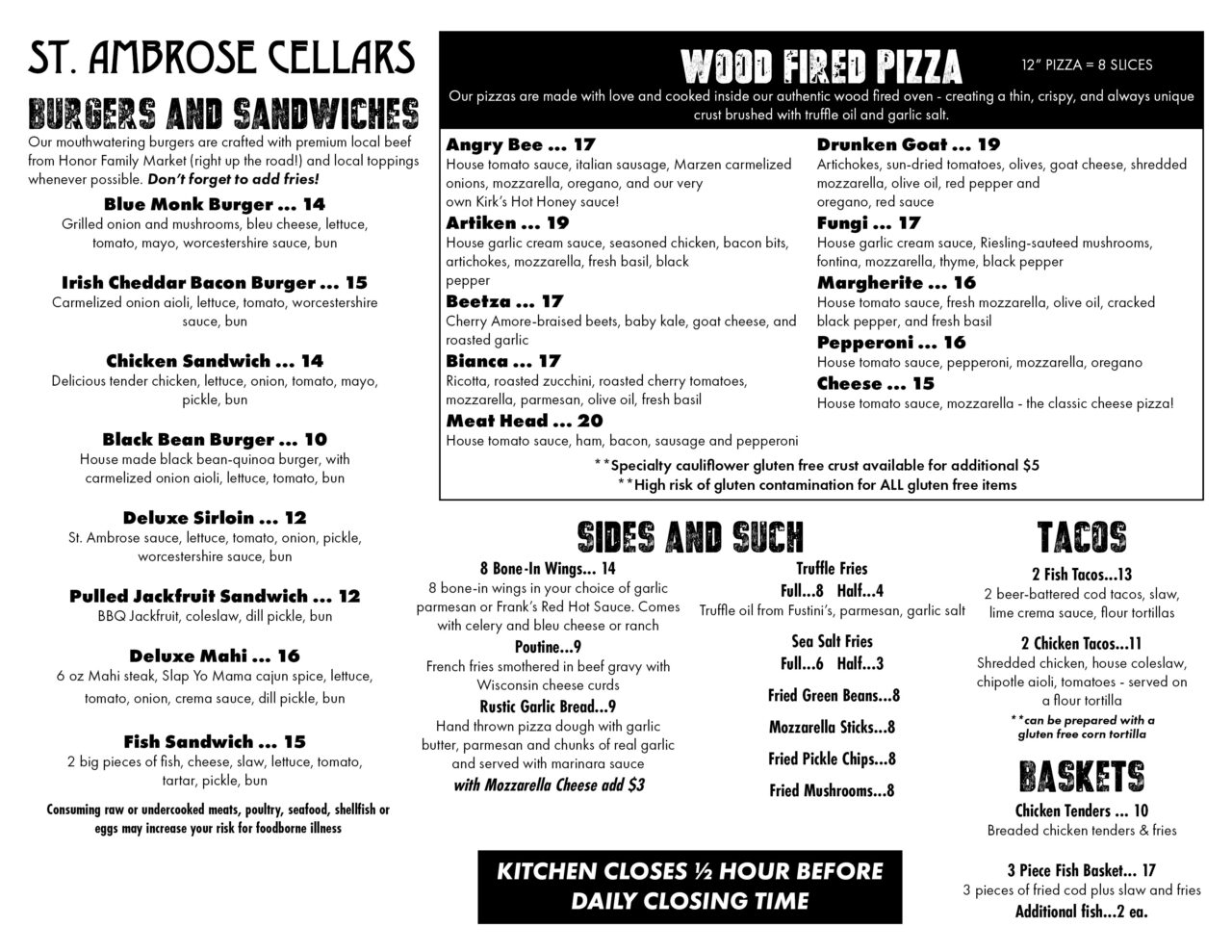 Menu - St Ambrose Cellars